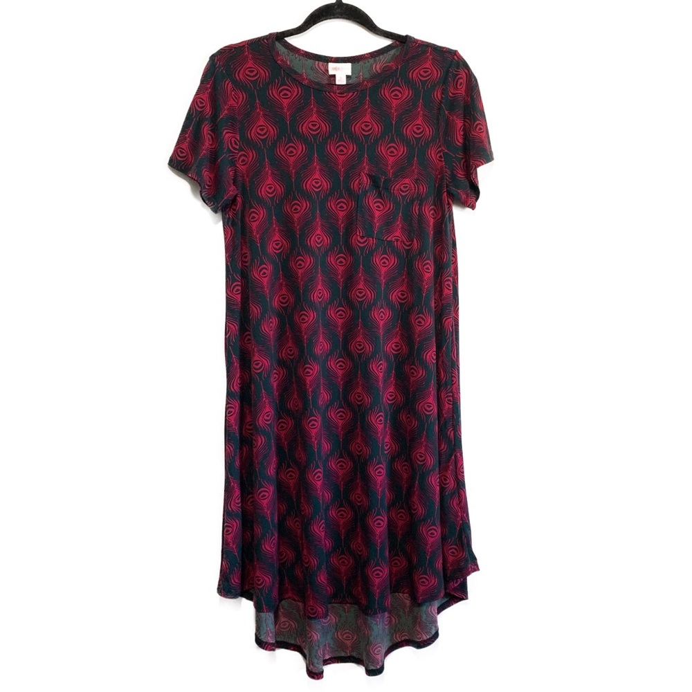 LuLaRoe Carly Rare “Peacock Feather” Print Slinky Dress